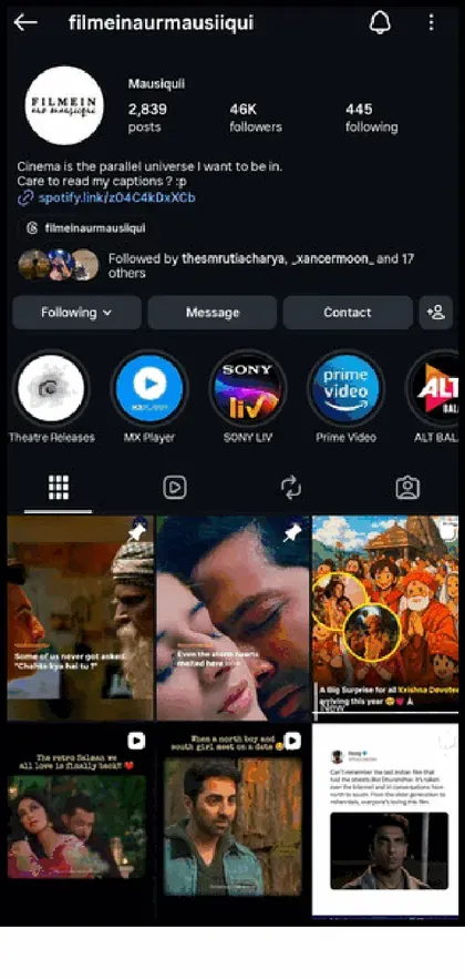 @filmeinaurmausiqui Instagram profile