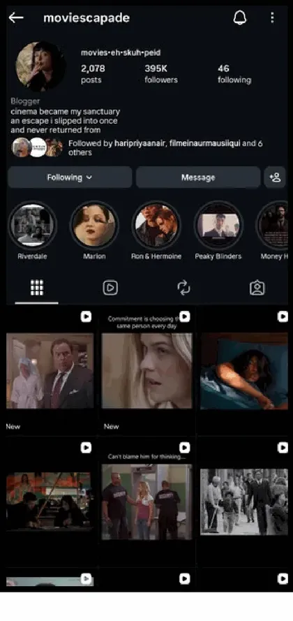@moviescapade Instagram profile